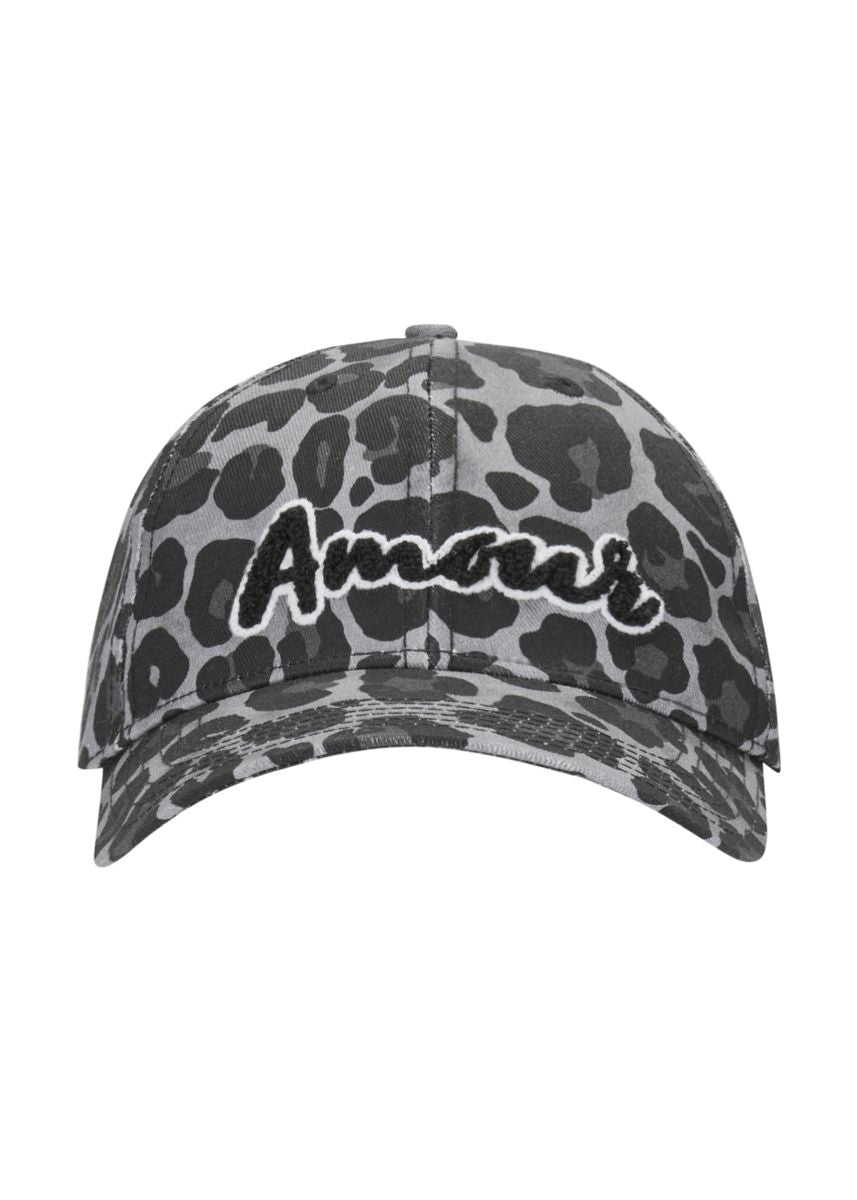 Cap aus Baumwolle im Baseball-Style mit Fellmuster und Amour-Stickerei