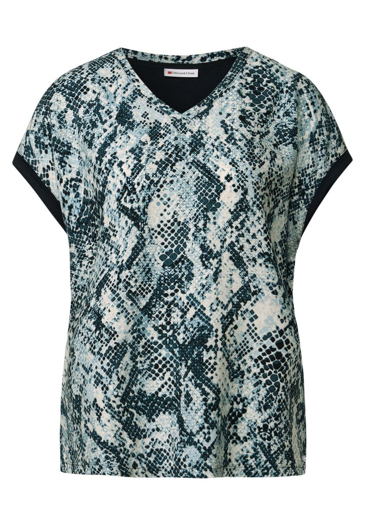 V-Neck Shirt mit Snake Print