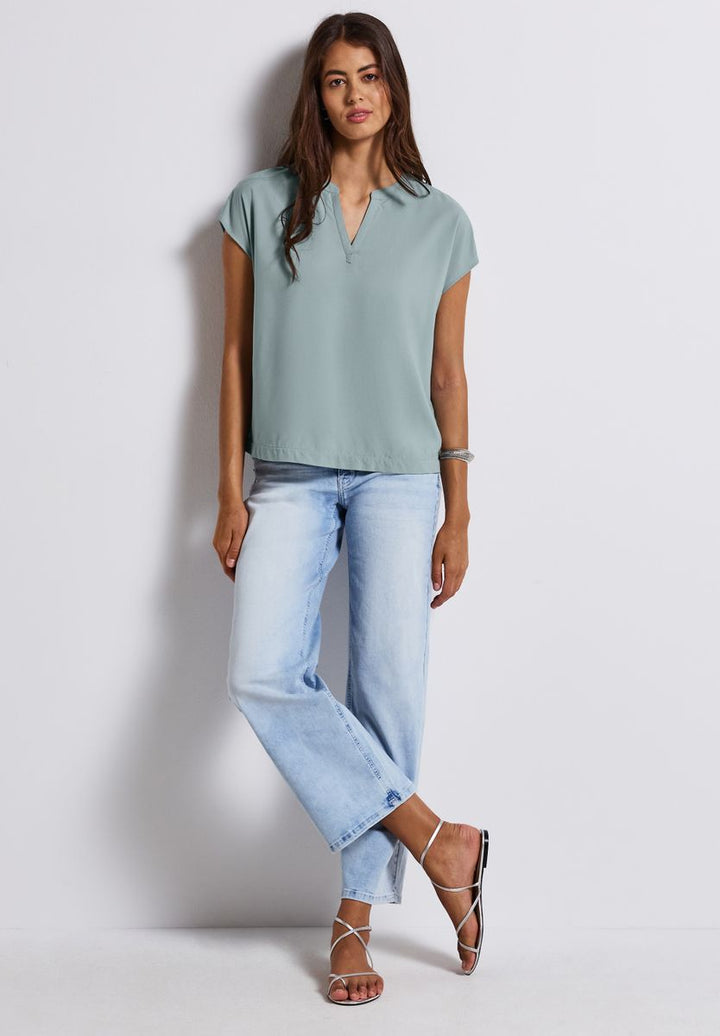 Split Neck Bluse in Unifarbe