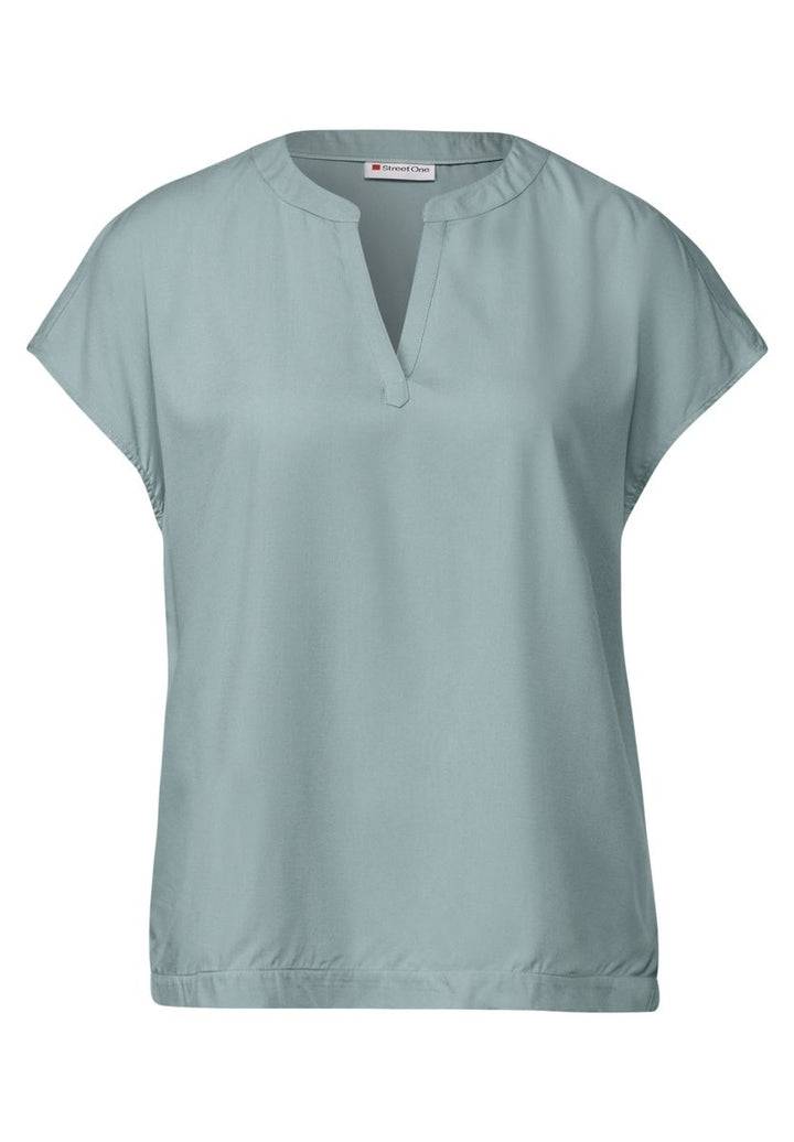 Split Neck Bluse in Unifarbe