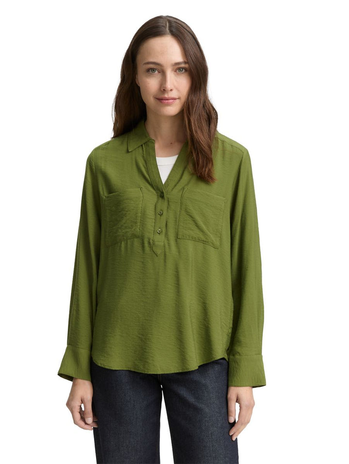 Crinkle Bluse mit Brusttaschen