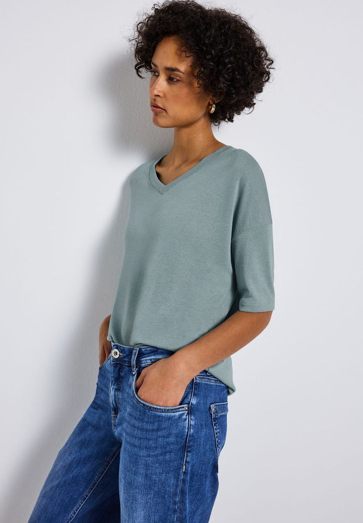 Strick-Look V-Neck T-Shirt