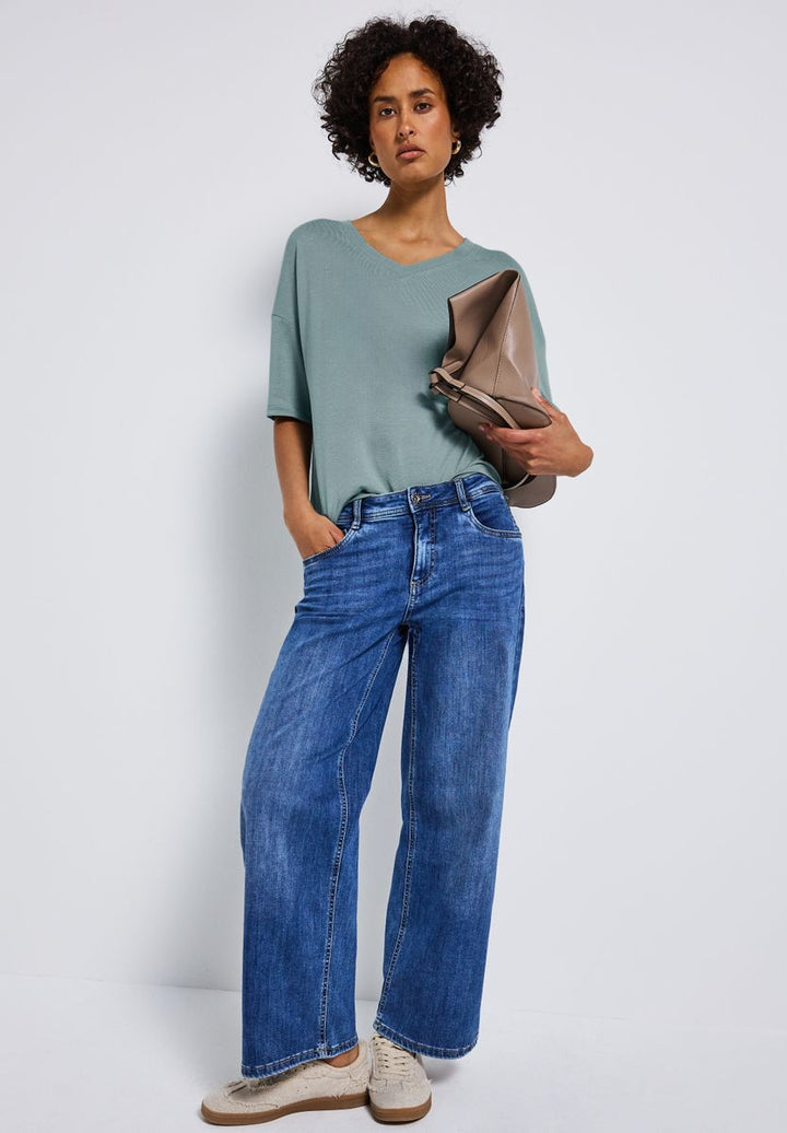 Strick-Look V-Neck T-Shirt