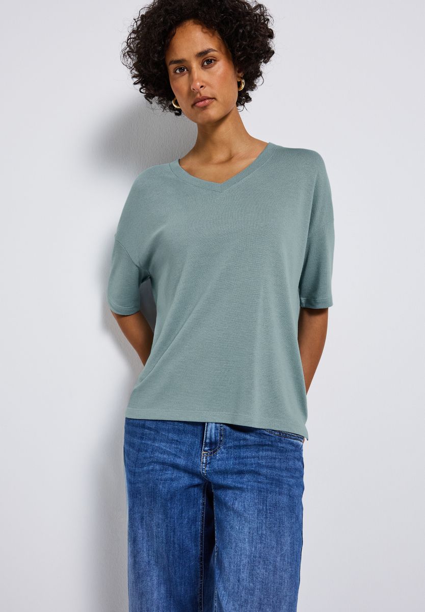 Strick-Look V-Neck T-Shirt