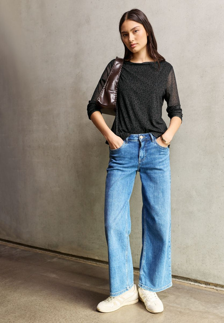 Mesh-Shirt mit Leo-Muster