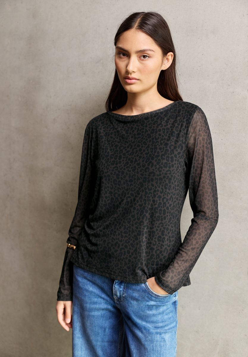 Mesh-Shirt mit Leo-Muster