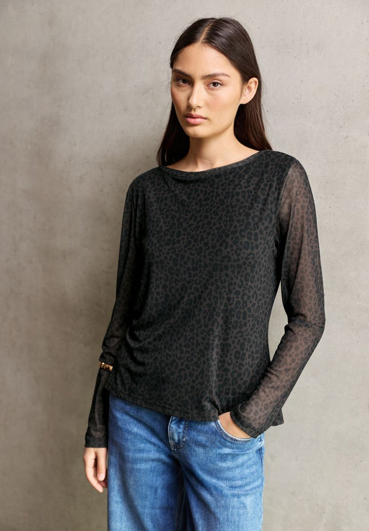 Mesh-Shirt mit Leo-Muster