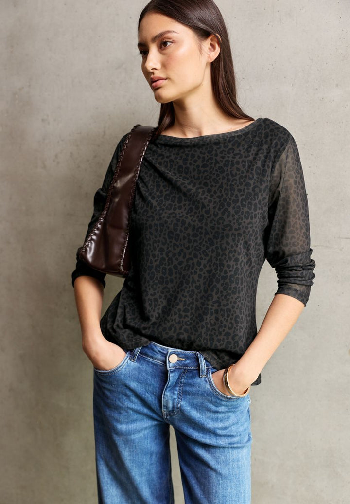 Mesh-Shirt mit Leo-Muster