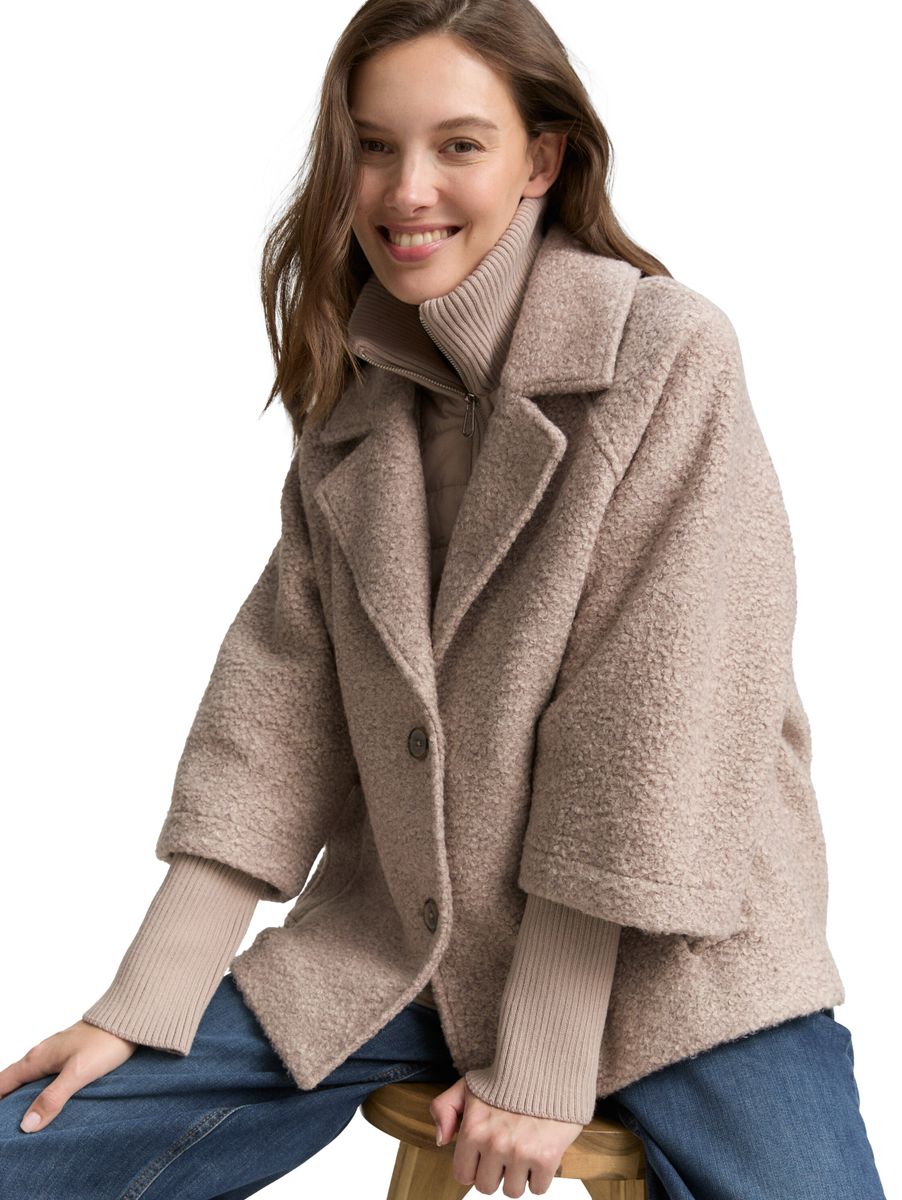 Bouclé Cape Jacke im 2-in-1-Look