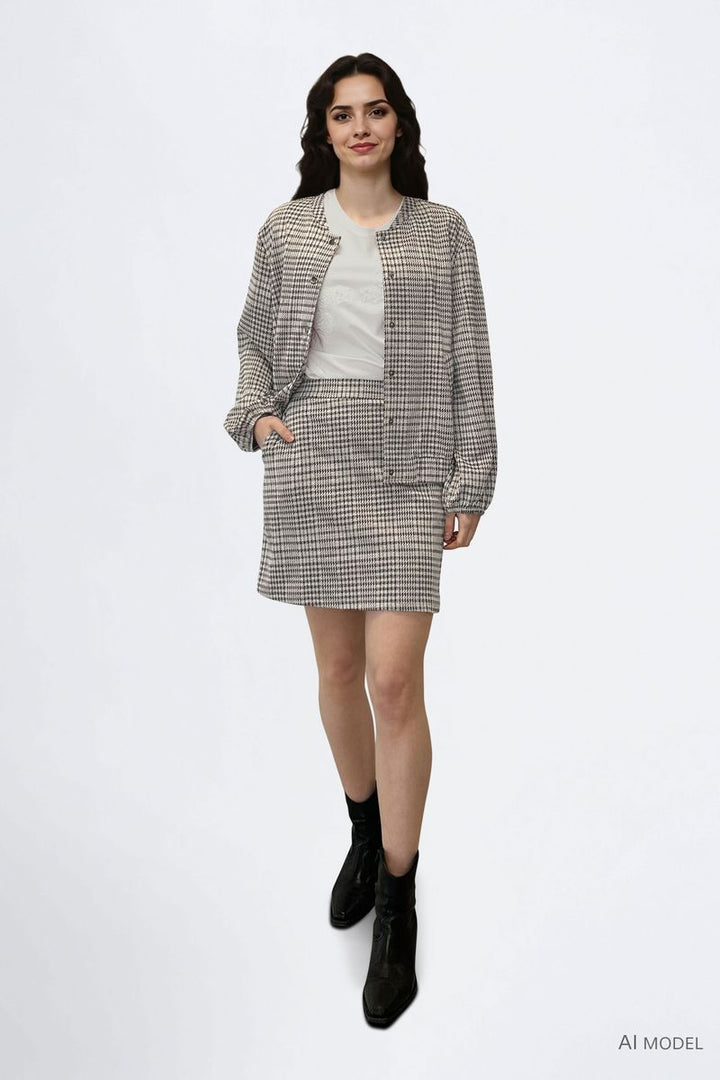 VIRAJA CHECKS L/S BOMBER CARDIGAN/R