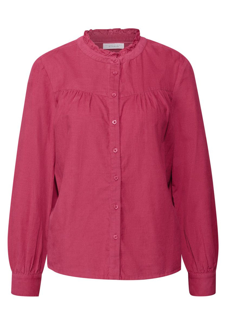 Cordbluse mit Rüschendetails