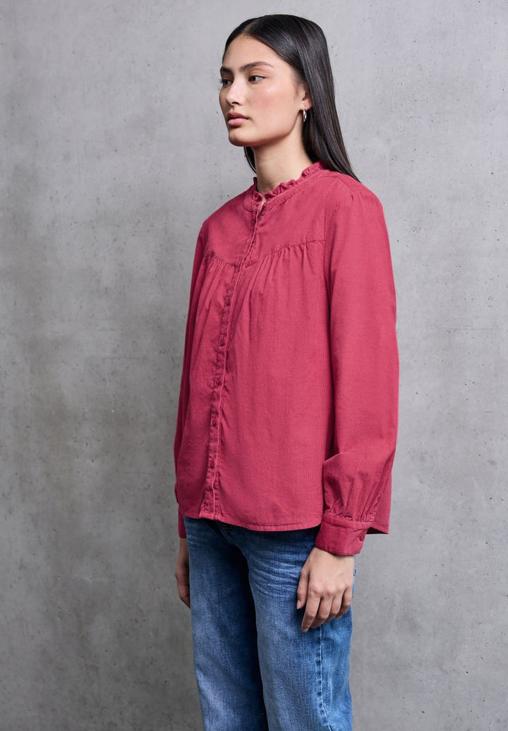 Cordbluse mit Rüschendetails