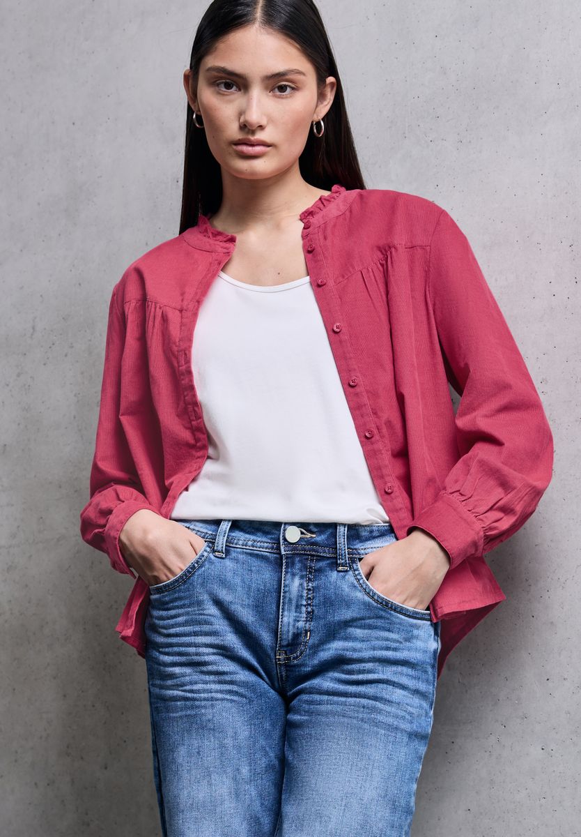 Cordbluse mit Rüschendetails