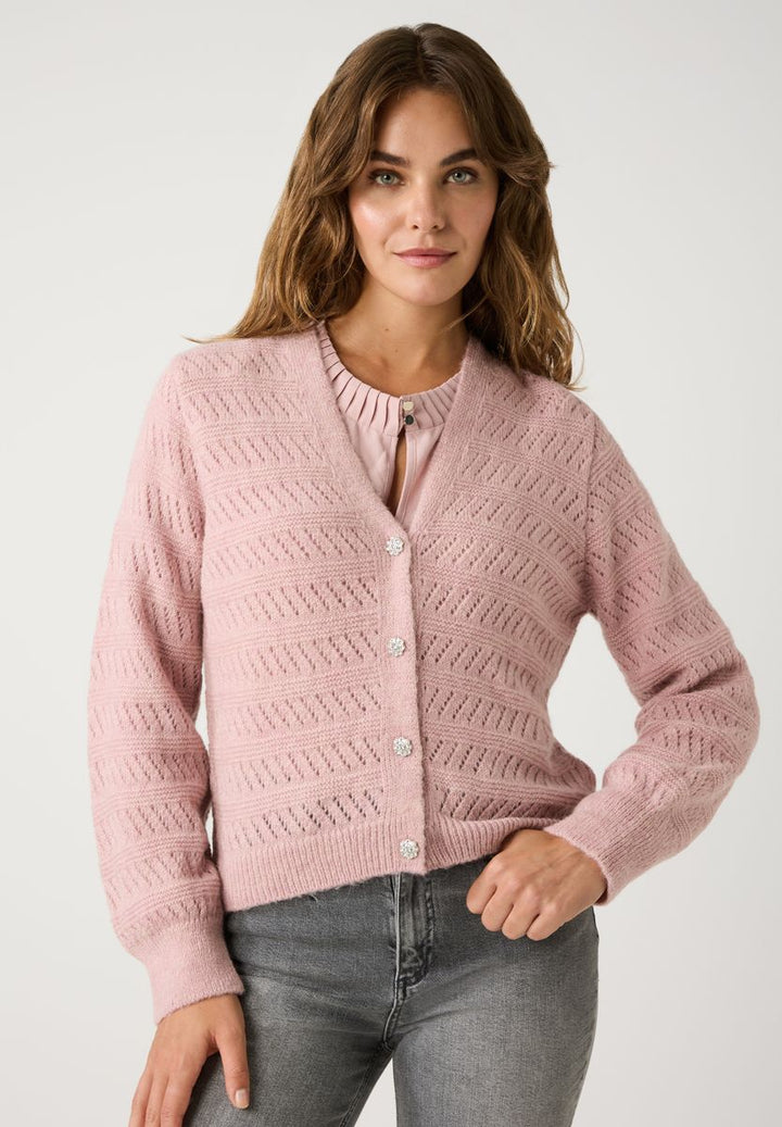 Ajour-Cardigan mit Glanzknöpfen