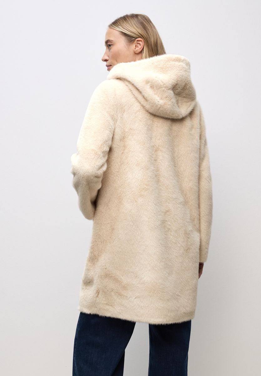 Fake Fur Mantel mit Kapuze