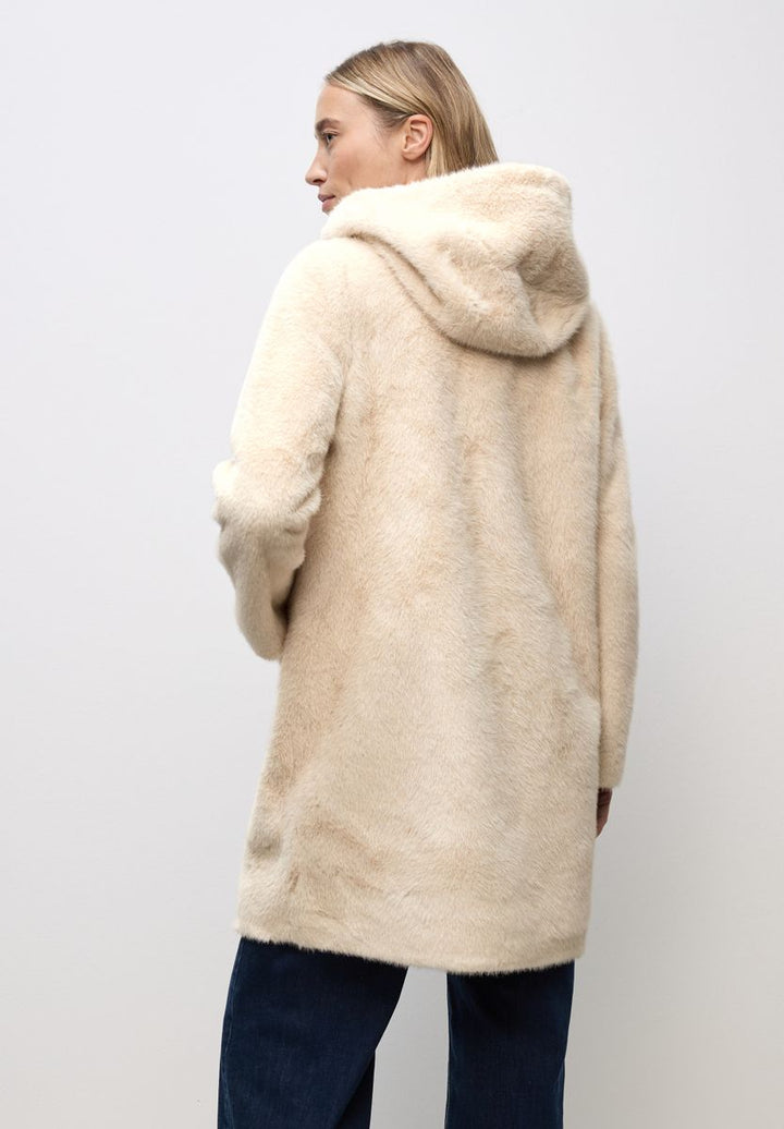 Fake Fur Mantel mit Kapuze