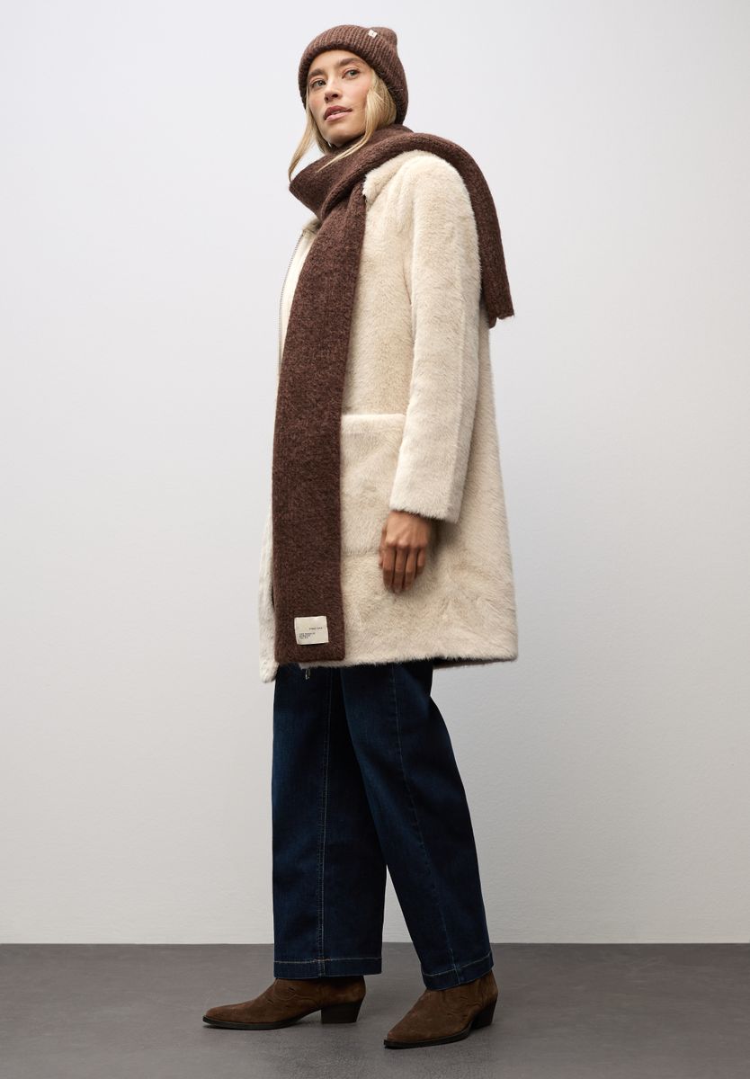 Fake Fur Mantel mit Kapuze