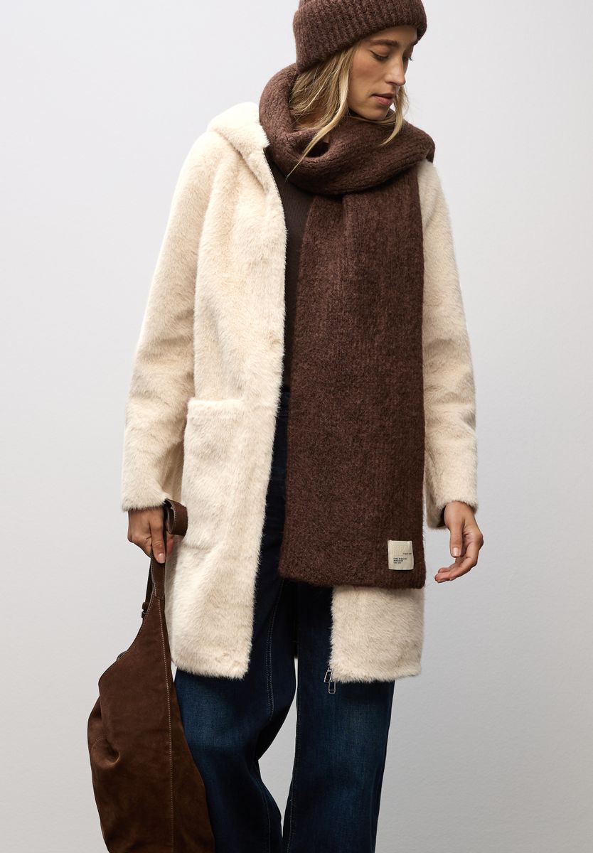 Fake Fur Mantel mit Kapuze