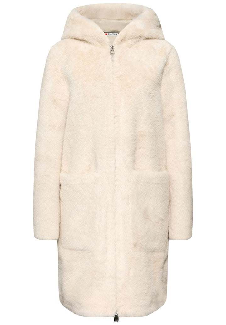 Fake Fur Mantel mit Kapuze