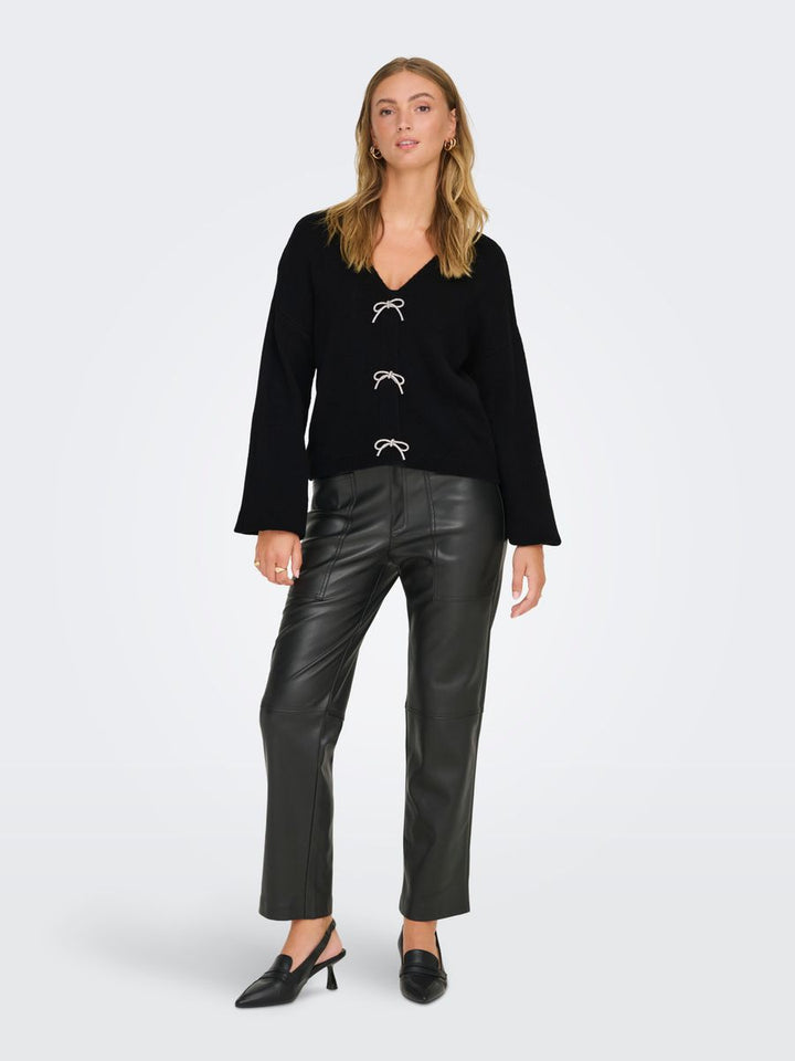 ONLDONNA LS BOW V-NECK KNT