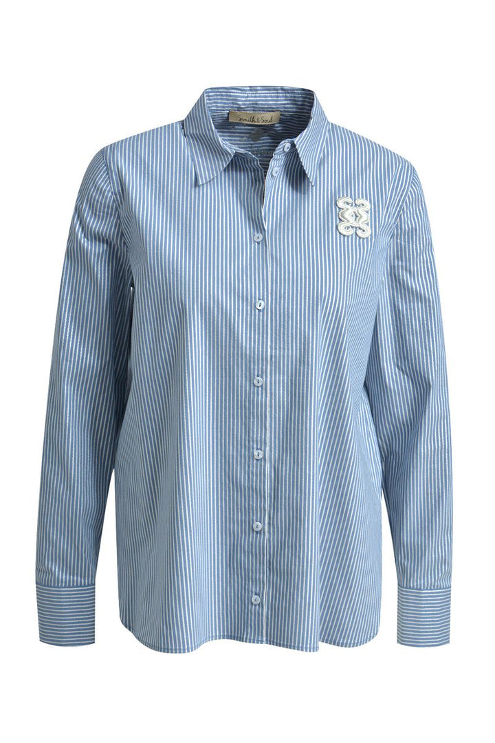 Striped Shirt Collar Blouse