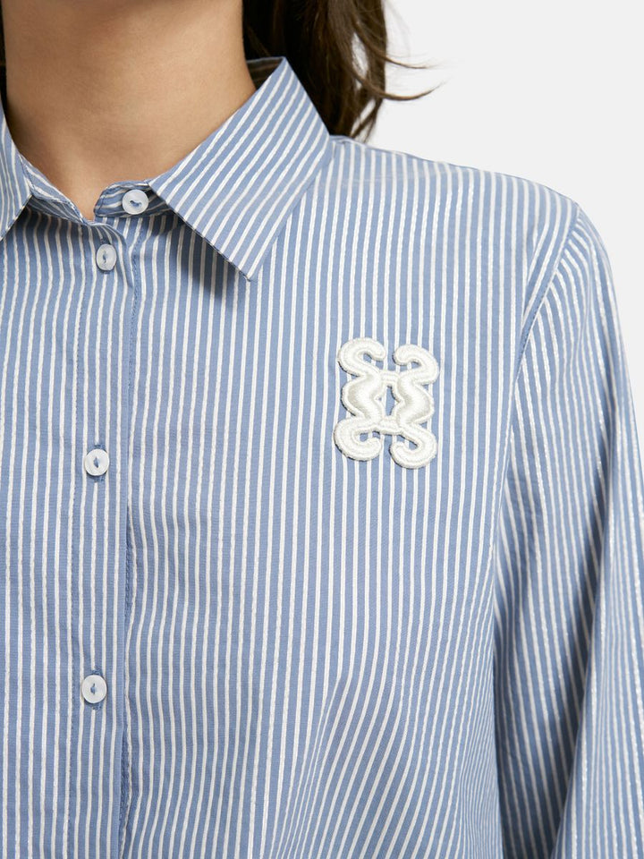 Striped Shirt Collar Blouse