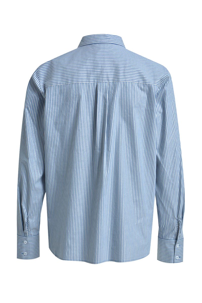 Striped Shirt Collar Blouse