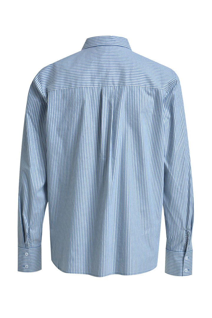 Striped Shirt Collar Blouse