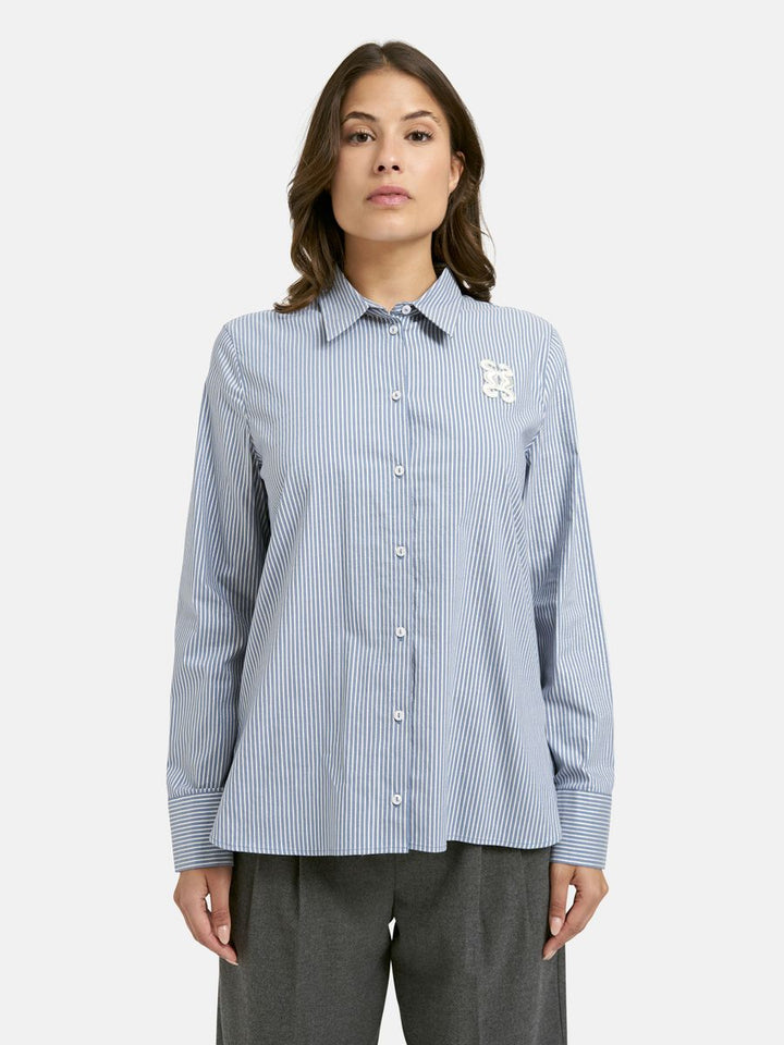 Striped Shirt Collar Blouse