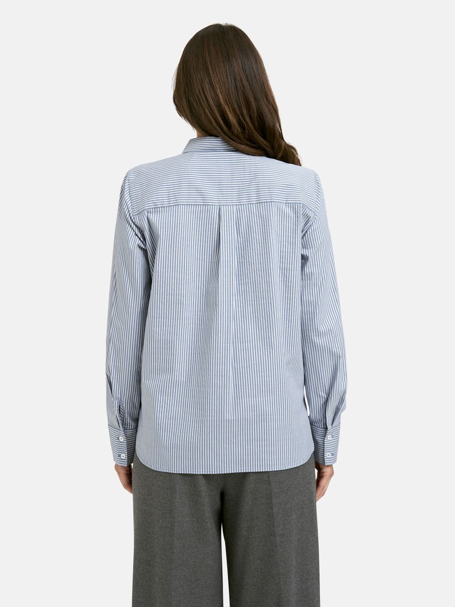 Striped Shirt Collar Blouse