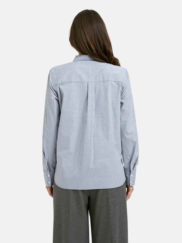 Striped Shirt Collar Blouse