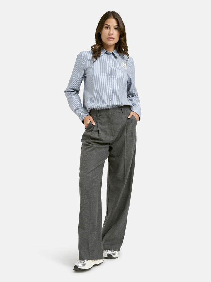 Striped Shirt Collar Blouse