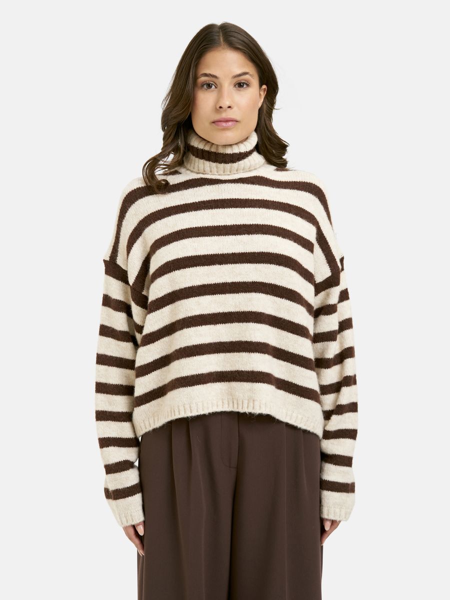 Striped Boxy Turtle Neck Pullover