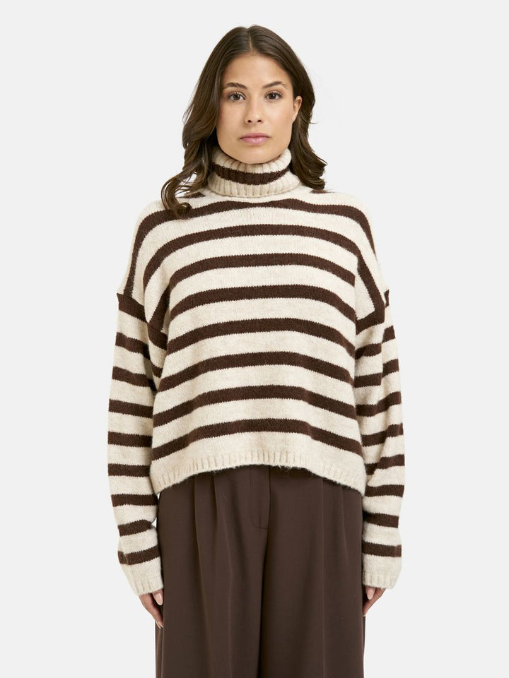 Striped Boxy Turtle Neck Pullover