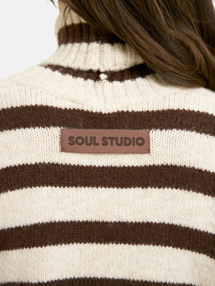 Striped Boxy Turtle Neck Pullover