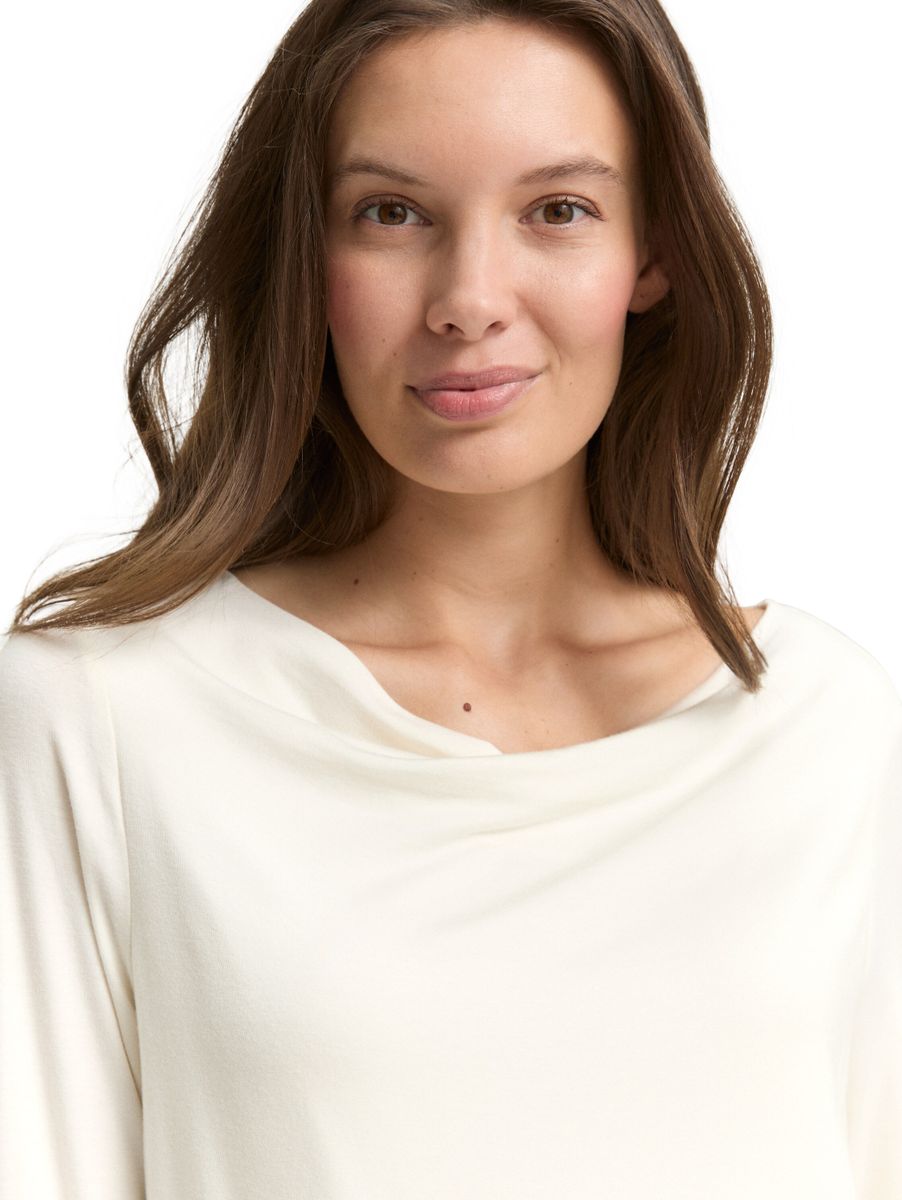 Langarmshirt mit Wasserfallkragen