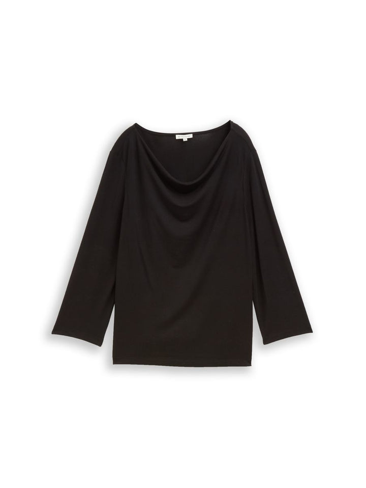 Langarmshirt mit Wasserfallkragen