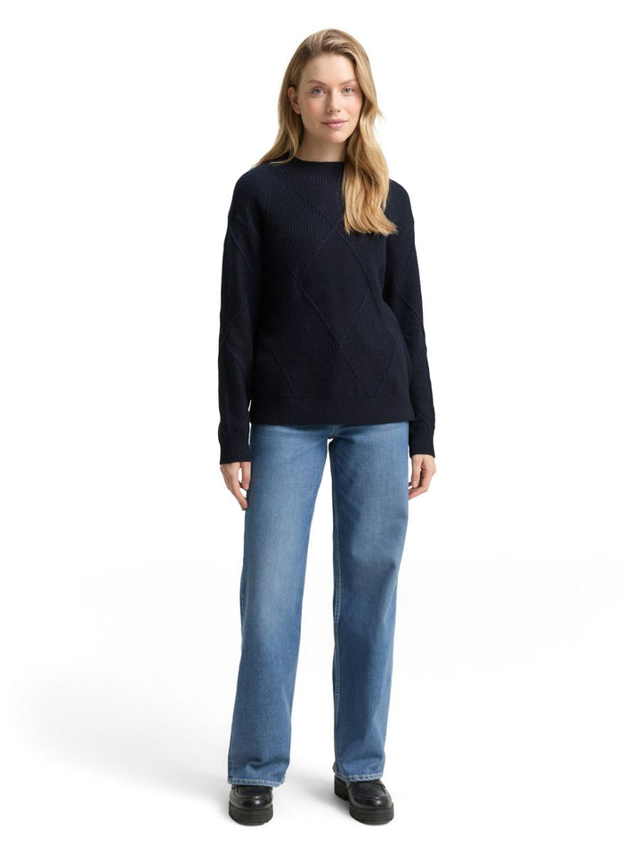 Loose Fit Strickpullover mit Stehkragen