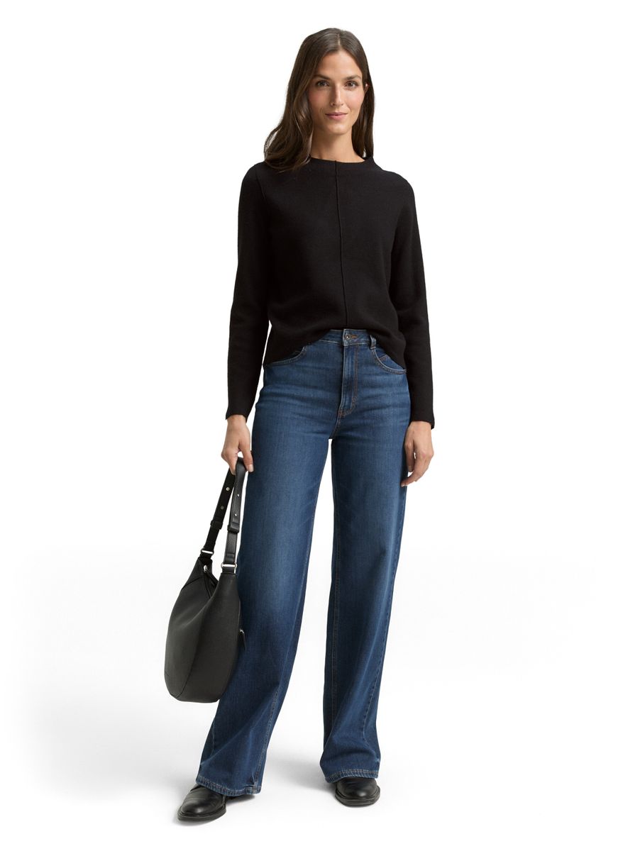 Cropped Strickpullover mit Stehkragen