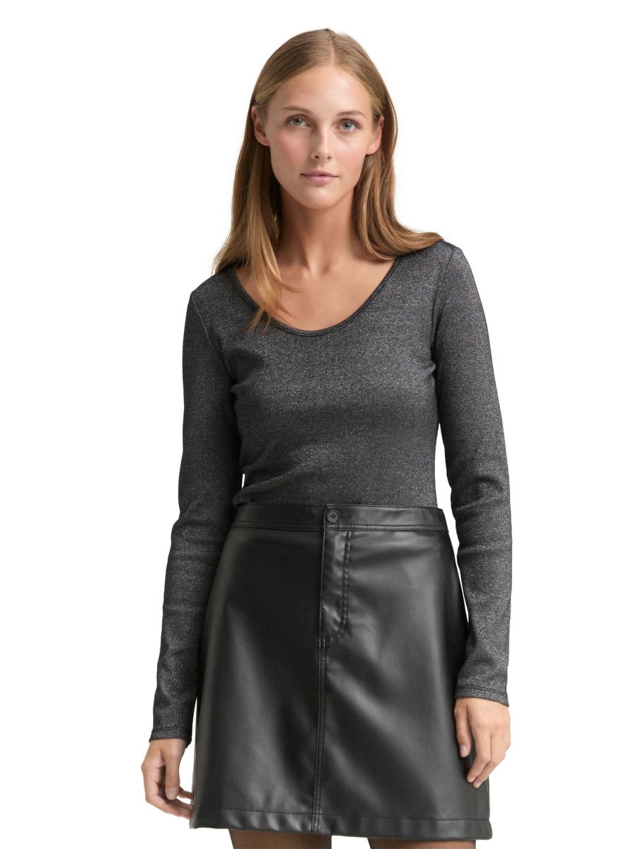 Slim Fit Langarmshirt mit Glitzer-Effekt