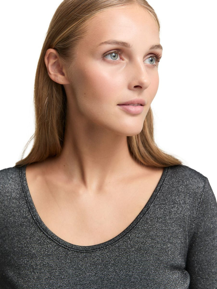 Slim Fit Langarmshirt mit Glitzer-Effekt