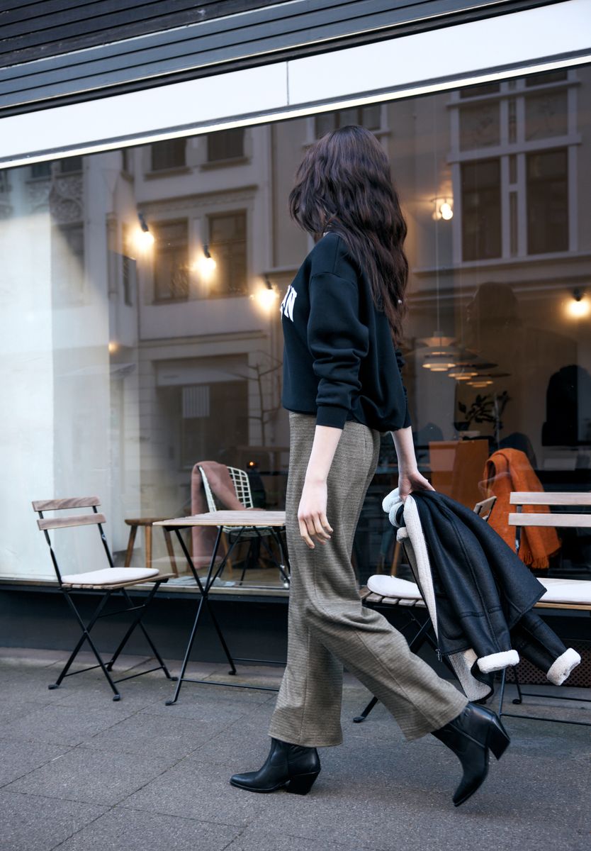 Melierte Wide Leg Hose