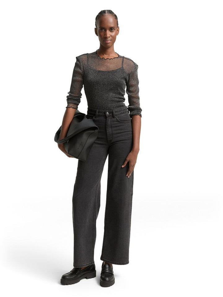 Mesh Langarmshirt mit Glitzer-Effekt