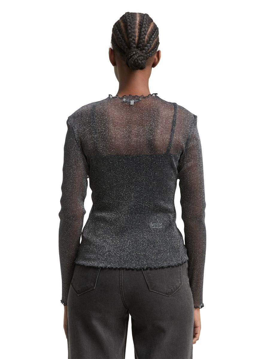 Mesh Langarmshirt mit Glitzer-Effekt