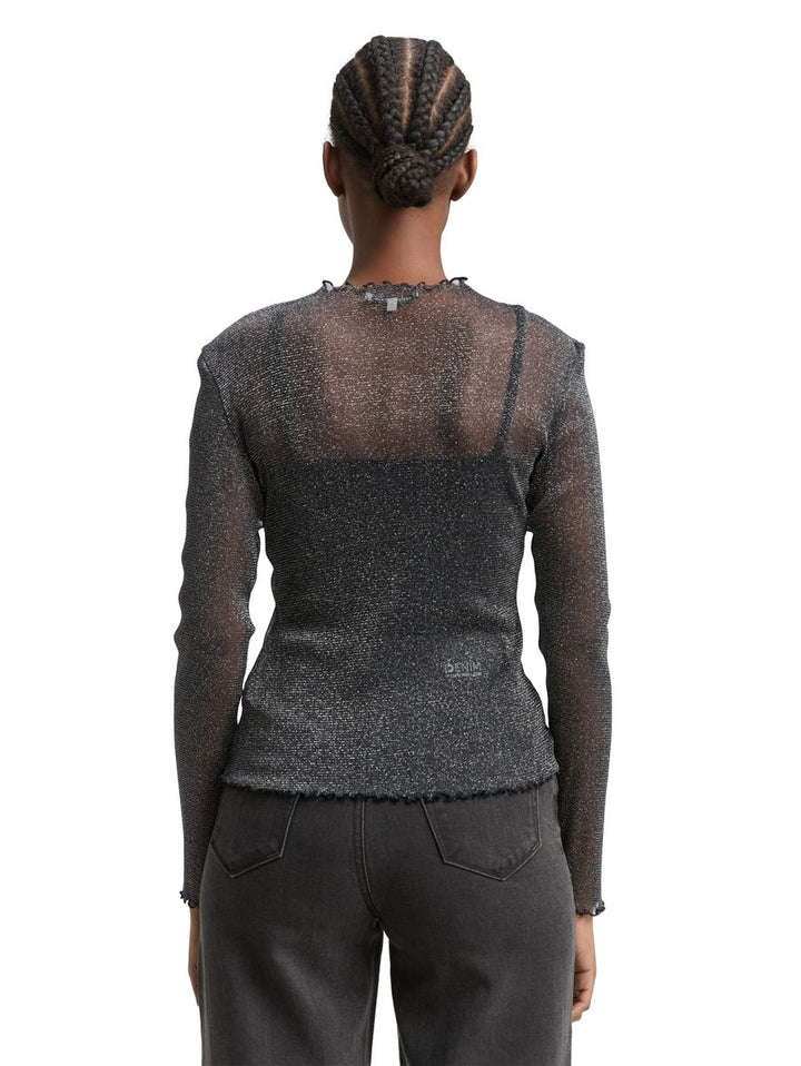 Mesh Langarmshirt mit Glitzer-Effekt