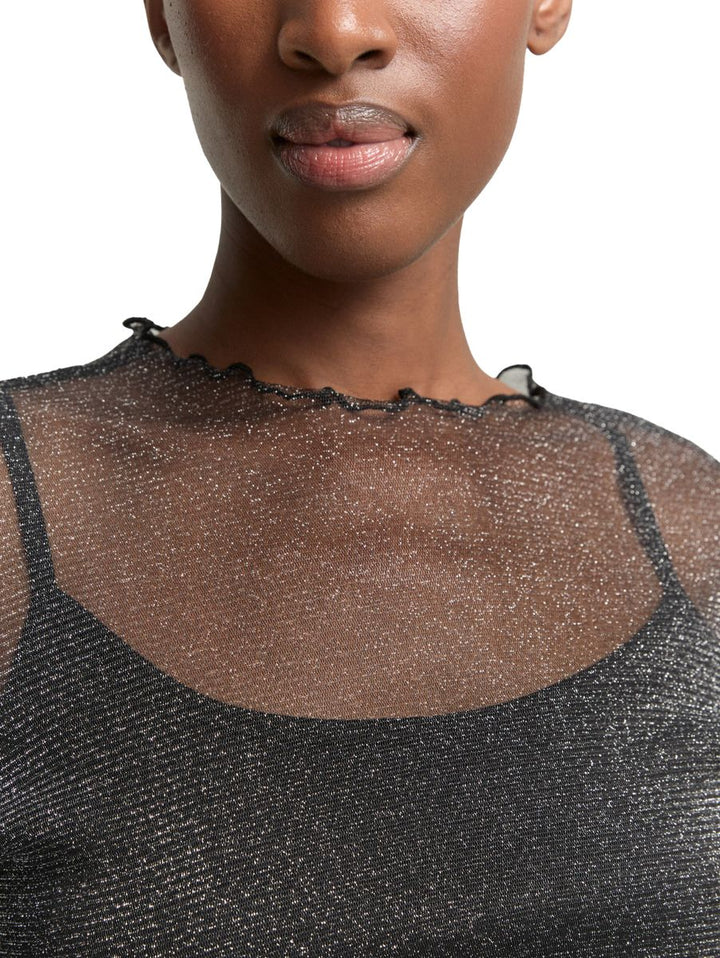 Mesh Langarmshirt mit Glitzer-Effekt