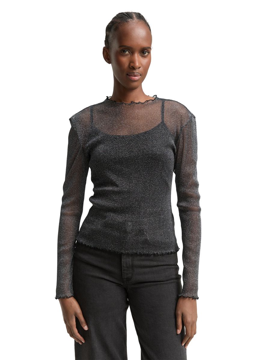 Mesh Langarmshirt mit Glitzer-Effekt