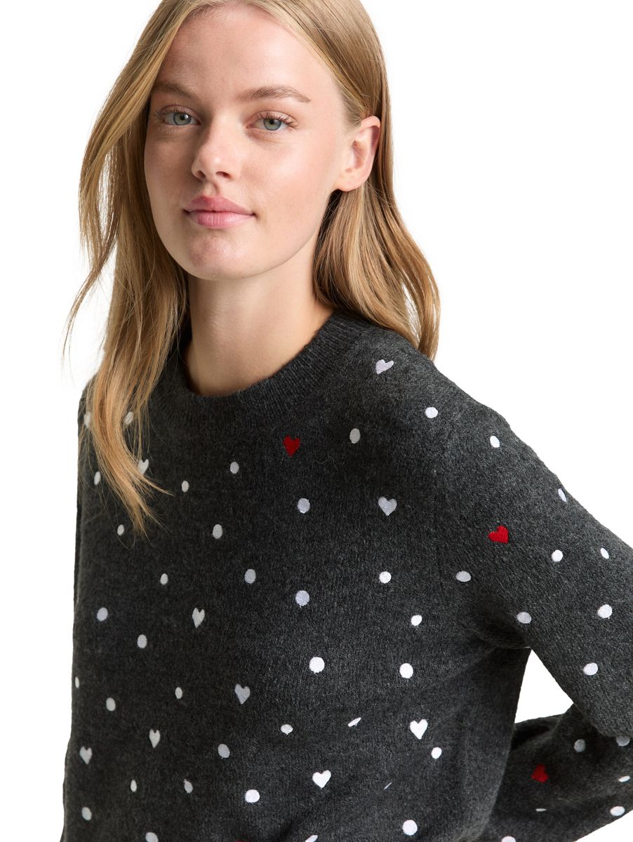 Relaxed Fit Strickpullover mit Stickereien