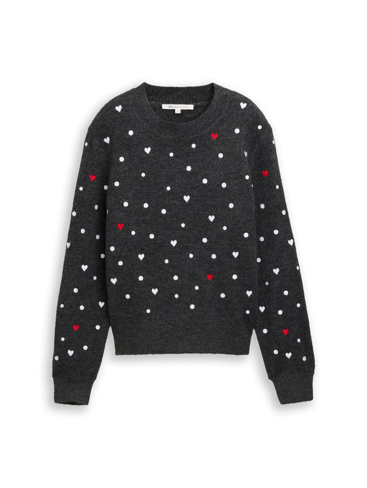 Relaxed Fit Strickpullover mit Stickereien