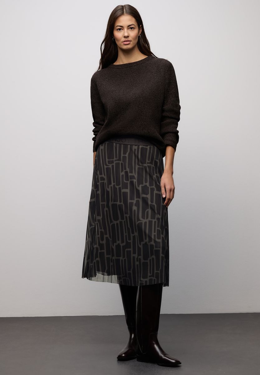 Mesh Plissée Rock mit Print